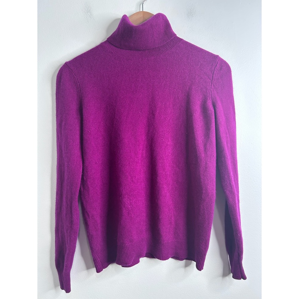 Bloomingdales 2-Ply Cashmere Turtleneck‎ Sweater Magenta Purple Sz Small Luxury